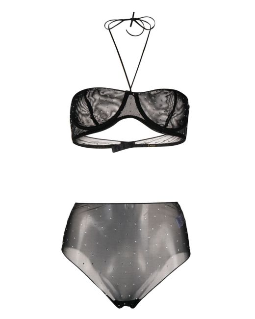 Oséree crystal-embellished mesh bra set