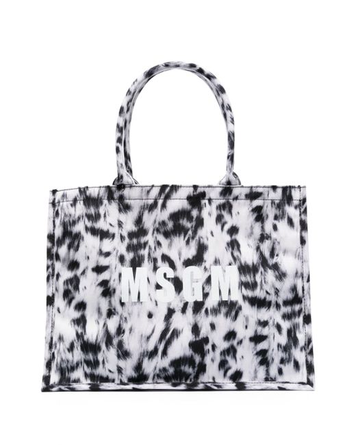 Msgm logo-print animal-print tote bag