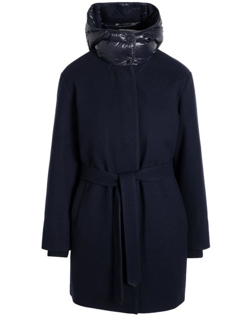 Norwegian Wool belted-waist hooded coat