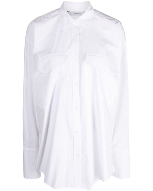pushBUTTON straight-point collar cotton shirt