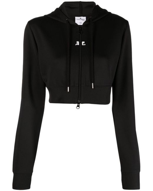 Courrèges logo-patch cropped zipped hoodie