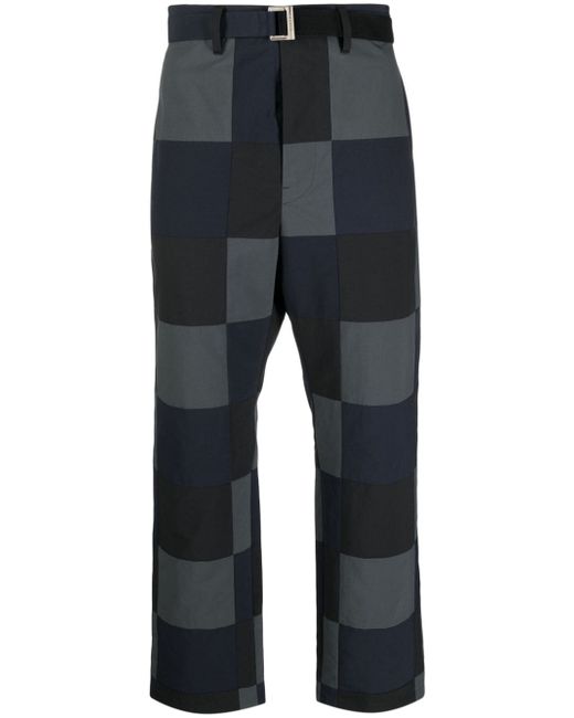 Sacai checkerboard-print cotton chino trousers