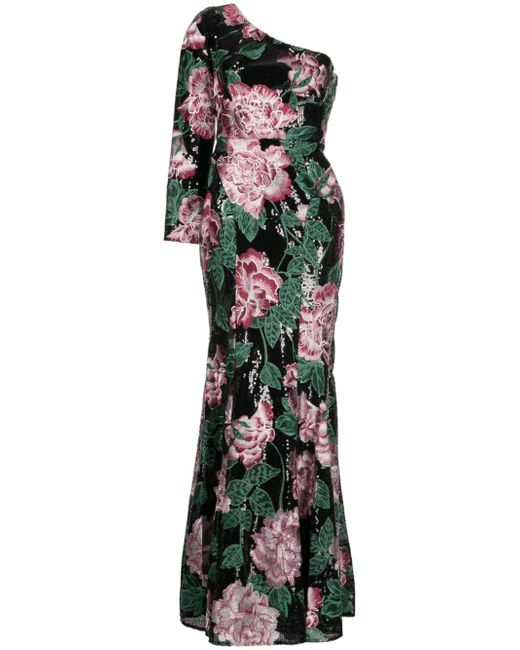 Marchesa Notte sequin-embellished one-shoulder gown
