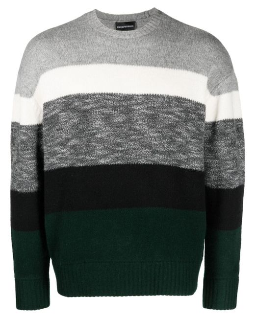 Emporio Armani striped intarsia-knit jumper