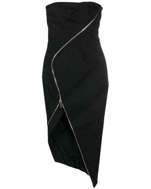 Genny asymmetric zip-up strapless dress
