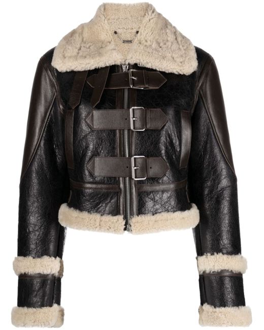 Blumarine Giacca shearling-trim leather jacket