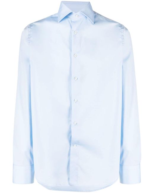 Canali spread-collar cotton-blend shirt