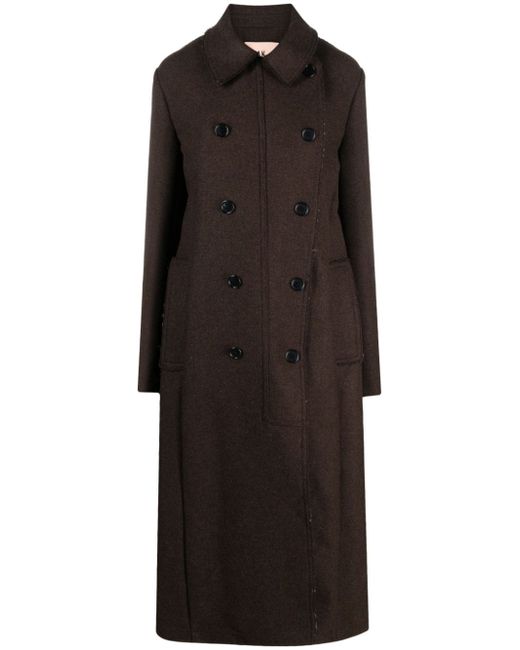 Plan C double-breasted raw-cut wool-blend coat