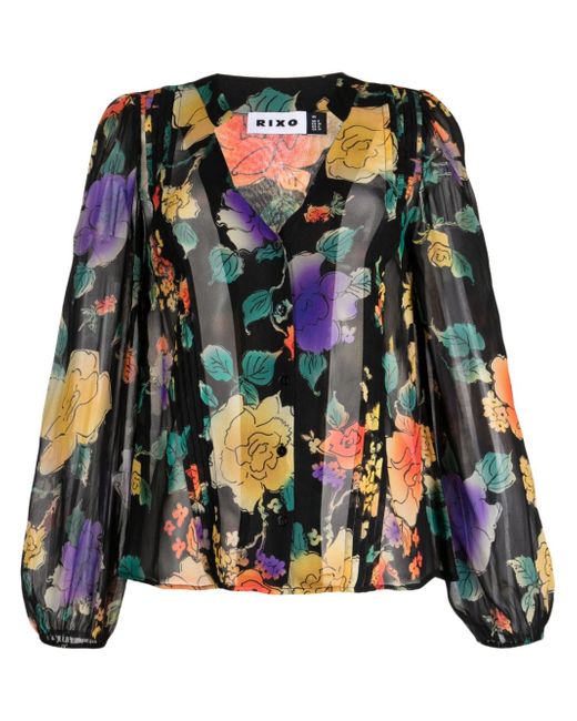 rixo semi-sheer floral-print blouse