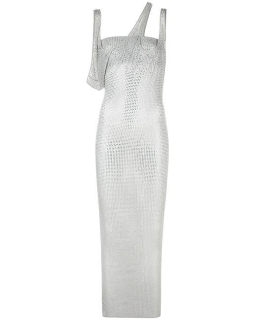 Attico crystal-embellished semi-sheer dress