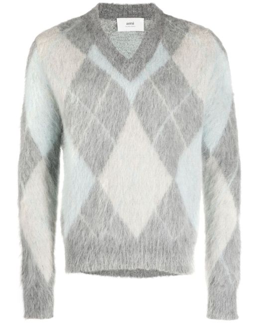 AMI Alexandre Mattiussi argyle-knit brushed sweatshirt