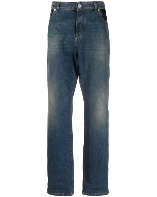 Balmain leather-pocket straight-leg jeans