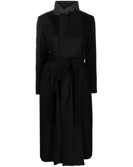 Sacai belted pinstripe-pattern wool coat