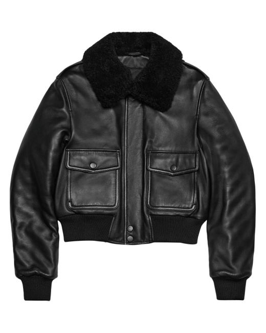 AMI Alexandre Mattiussi shearling-collar leather jacket