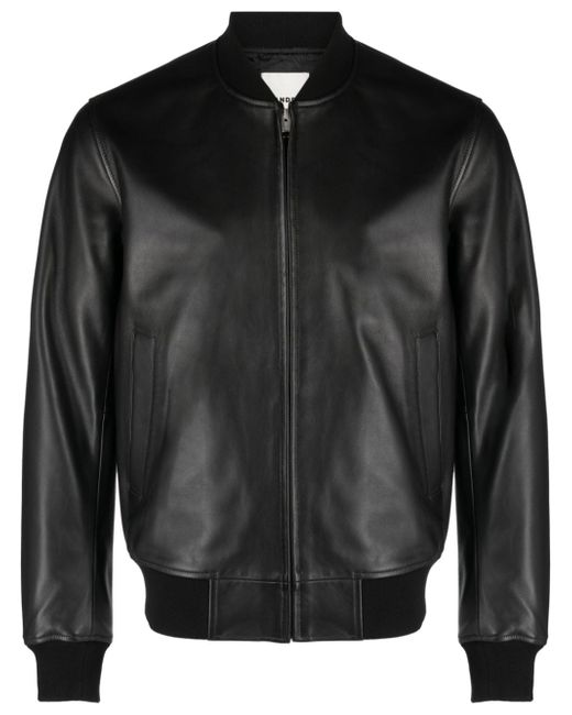 Sandro rib-trimmed leather bomber jacket