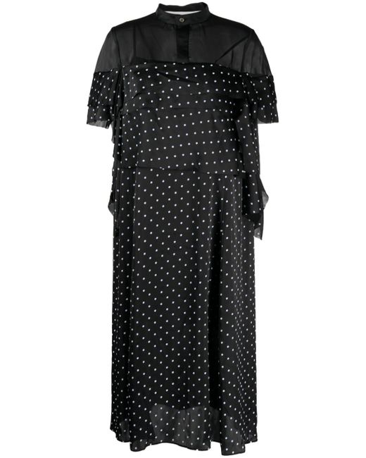 Sacai polka-dot print ruffle-detailing dress