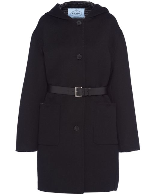 Prada belted hooded coat
