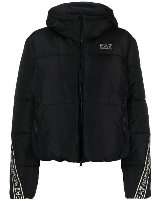 Ea7 logo-tape hooded padded jacket