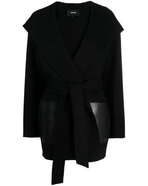 Mackage leather-pockets wool hooded coat