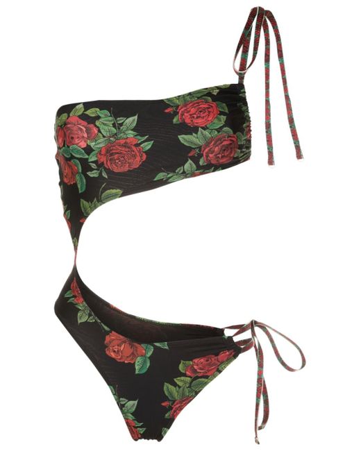 Amir Slama rose-pattern cut-out swimsuit