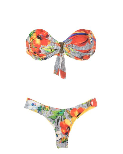 Amir Slama hibiscus-print bandeau bikini set
