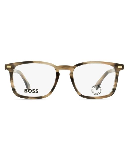 Boss marbled rectangle-frame glasses