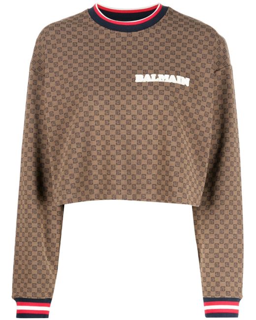 Balmain monogram-print cropped sweatshirt