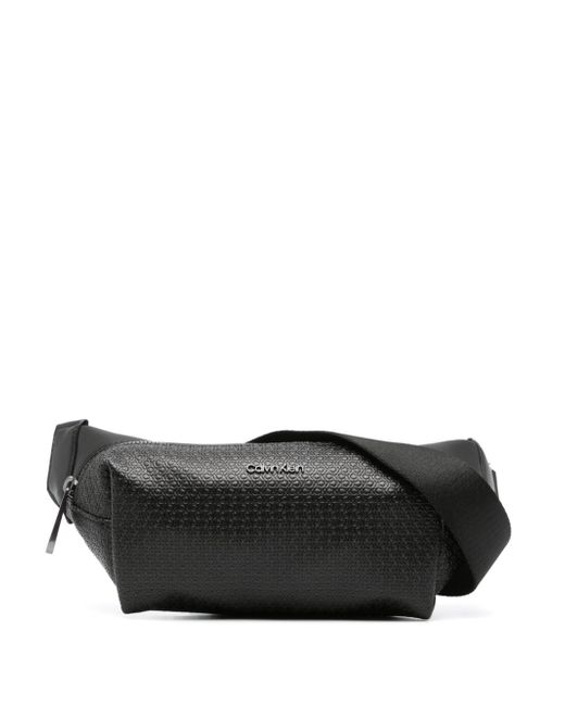 Calvin Klein embossed monogram-pattern leather wash bag