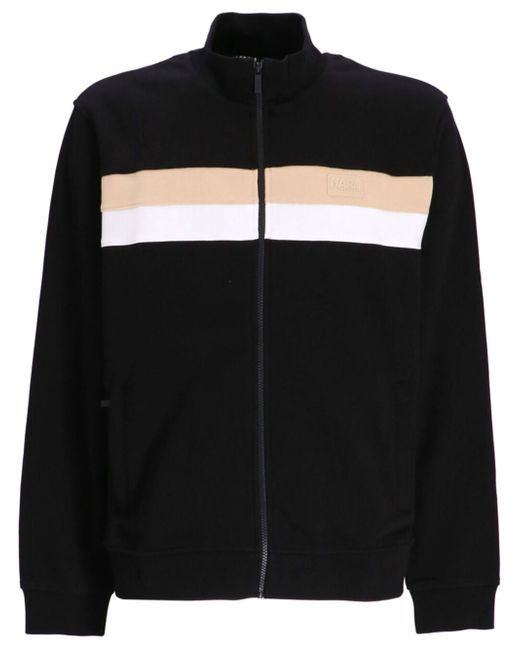 Karl Lagerfeld logo-patch striped zipped hoodie