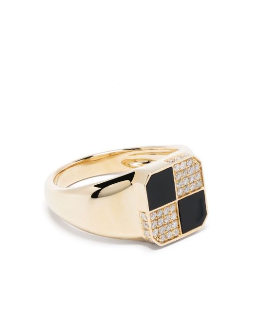 Yvonne Léon 9kt yellow Mini Damier diamond and onyx signet ring