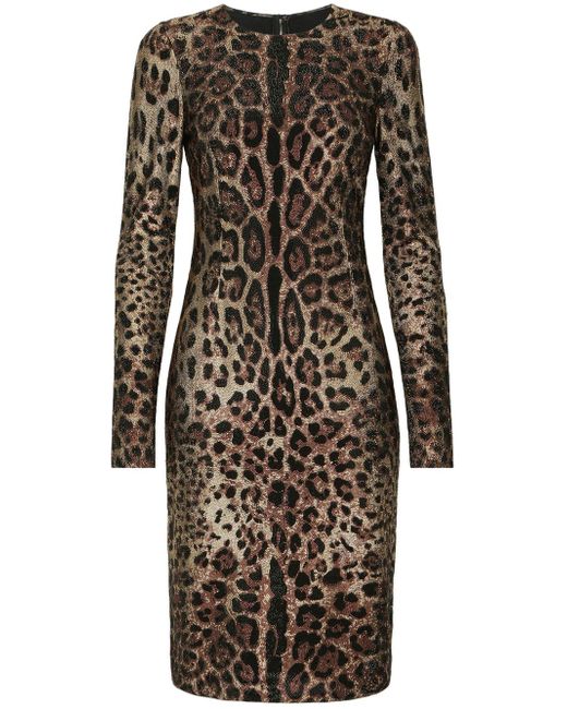 Dolce & Gabbana rhinestone-embellished leopard-print midi dress