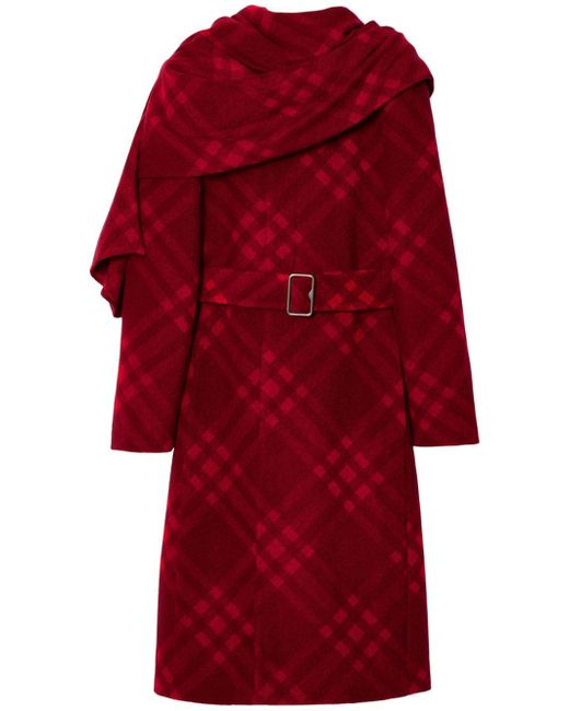 Burberry Check draped scarf-detail coat