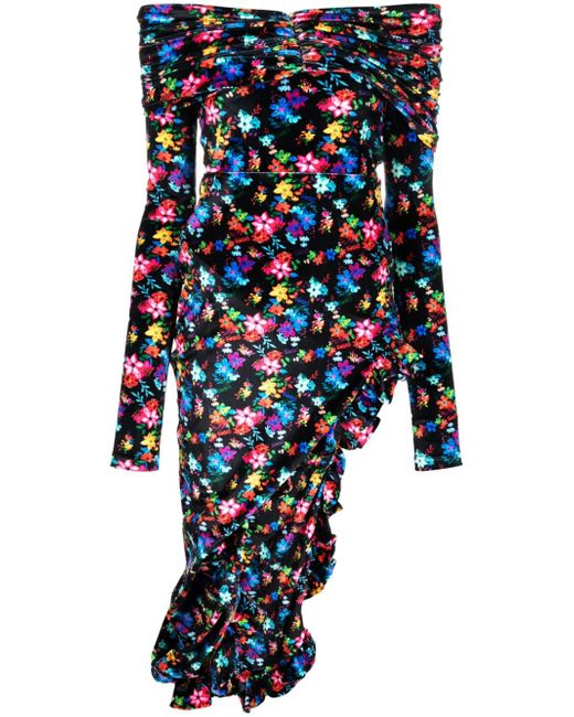 Siedres Linni floral-print velvet dress