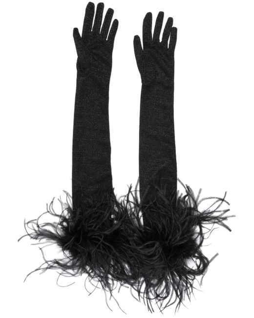 Oséree feather-detail long gloves
