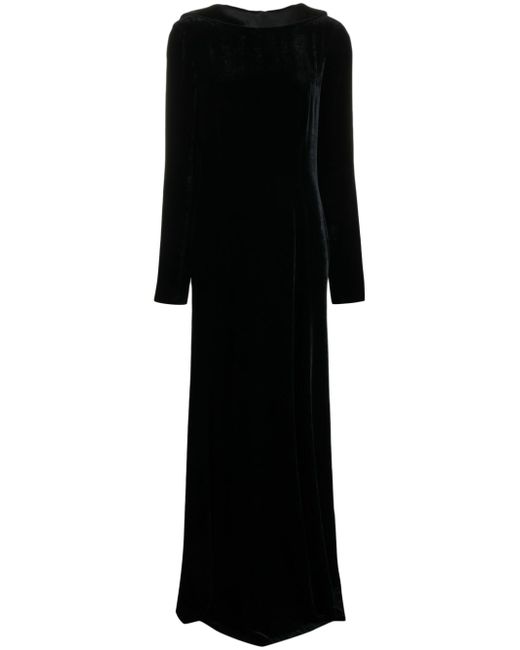 Alberta Ferretti V-back long-sleeve velvet gown