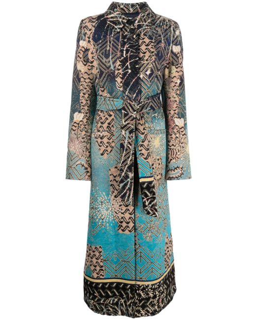 Forte-Forte patterned-jacquard belted midi coat