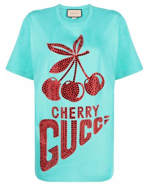 Gucci crystal-embellished cherry-motif T-shirt