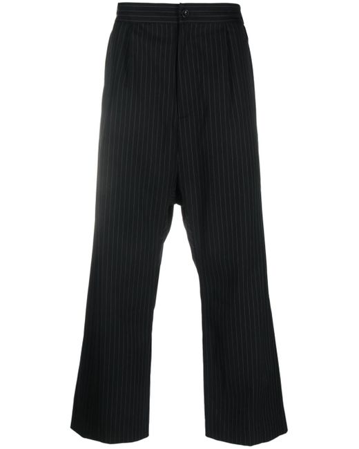 Attachment pinstripe-print drop-crotch trousers