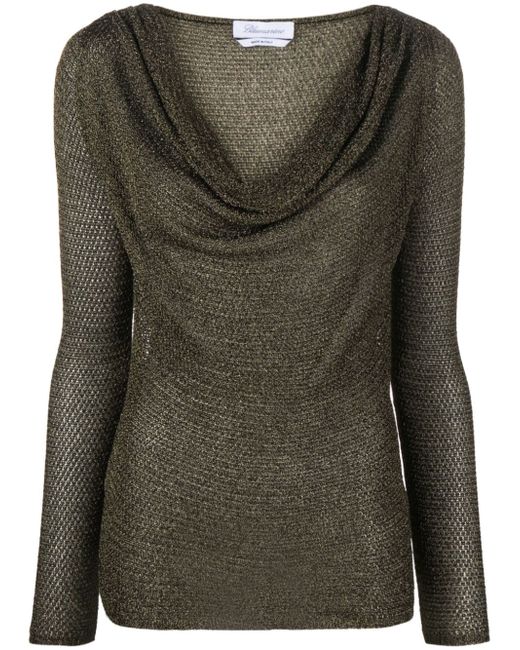 Blumarine cowl-neck open-knit metallic jumper