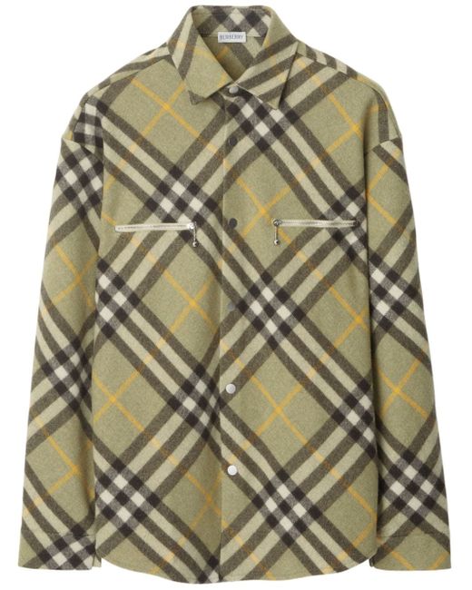 Burberry checked wool-blend shirt jacket