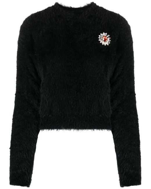Moschino floral-appliqué brushed jumper