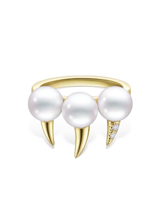 Tasaki 18kt yellow Collection Line Danger Fang pearl ring