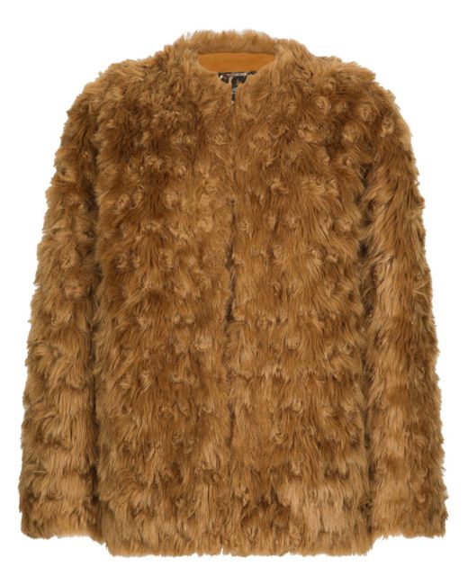 Dolce & Gabbana collarless faux-fur jacket