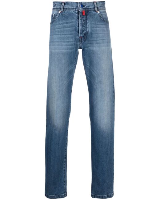 Kiton logo-patch cotton straight-leg jeans