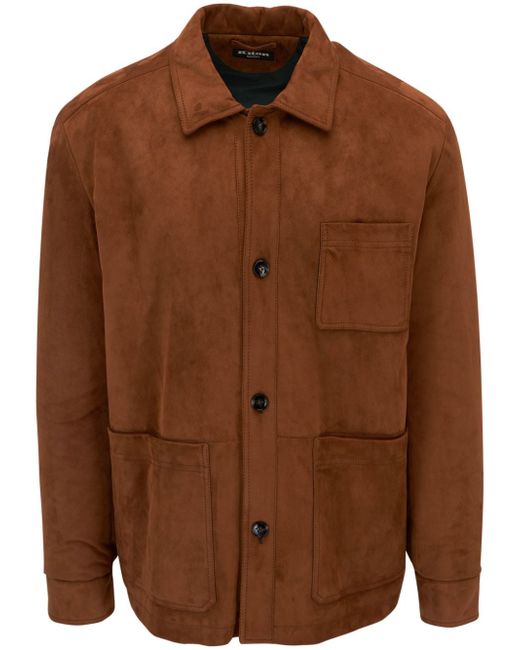 Kiton spread-collar leather jacket