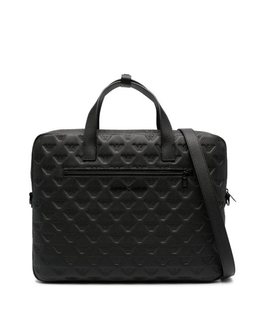 Emporio Armani embossed-monogram leather briefcase
