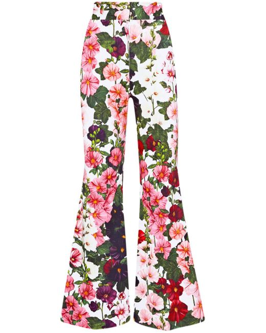Oscar de la Renta Hollyhocks floral-print flared trousers