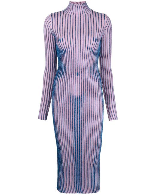 Jean Paul Gaultier metallic-striped wool-blend dress