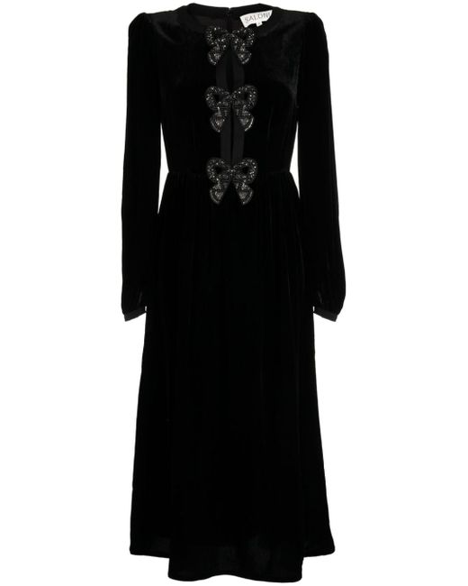 Saloni Camille bow-embellished velvet dress