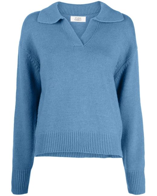 Studio Tomboy spread-collar knitted top